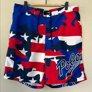 Polo Ralph Lauren‎ Americana Camo Swim Shorts Swim Trunks Size XL Red White Blue